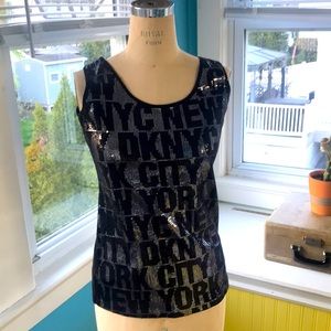 Vintage DKNYC Sequined Black Tank Top M